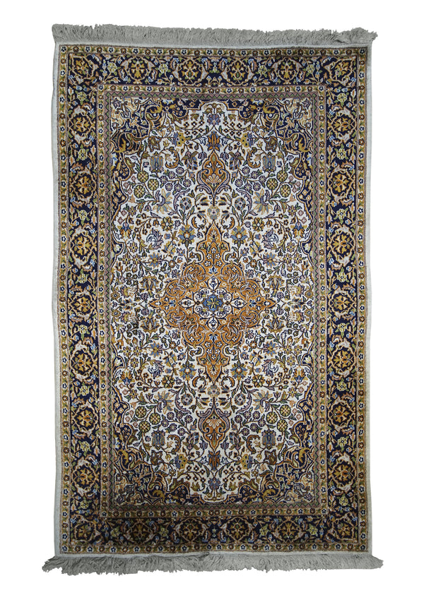 A28279 Oriental Rug Indian Handmade Area Traditional 3'1'' x 5'0'' -3x5- Whites Beige Orange Floral Design