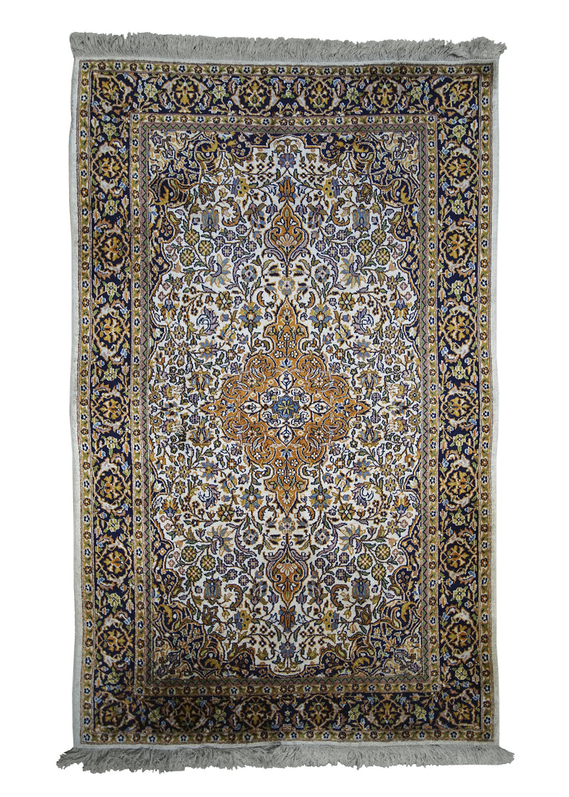 A28279 Oriental Rug Indian Handmade Area Traditional 3'1'' x 5'0'' -3x5- Whites Beige Orange Floral Design