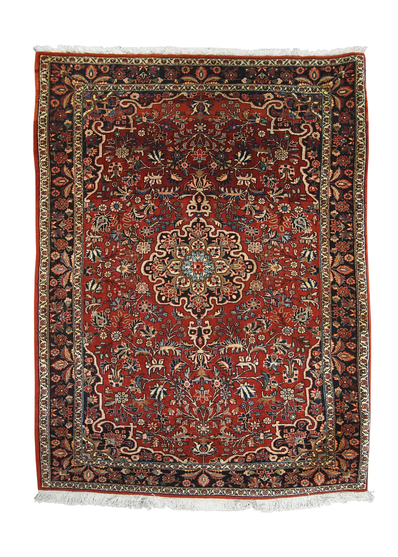 A28280 Persian Rug Bijar Handmade Area Traditional 3'8'' x 5'2'' -4x5- Red Floral Design