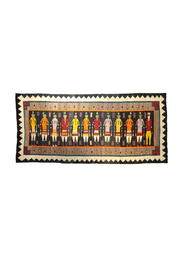 A28285 Native American Rug Navajo Handmade Runner Antique Tribal 4'4'' x 9'5'' -4x9- Gray Pictorial Design
