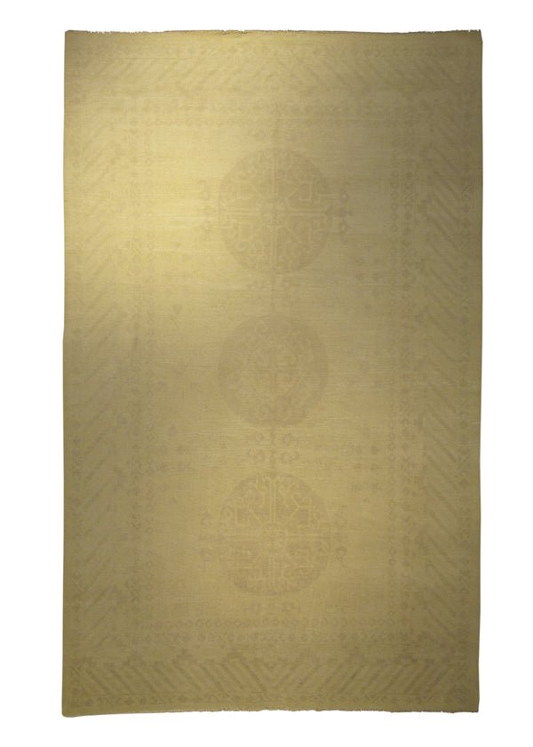 A28290 Oriental Rug Pakistani Handmade Area Transitional Neutral 6'8'' x 10'9'' -7x11- Whites Beige Silver Wash Khotan Geometric Design