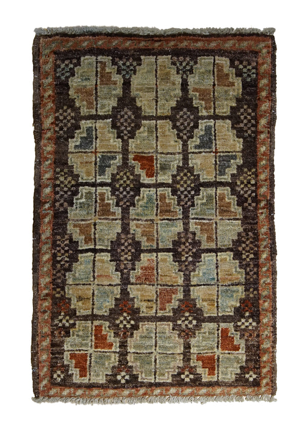 A28291 Oriental Rug Pakistani Handmade Area Transitional 1'5'' x 2'1'' -1x2- Brown Geometric Design