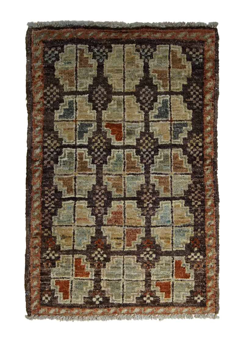 A28291 Oriental Rug Pakistani Handmade Area Transitional 1'5'' x 2'1'' -1x2- Brown Geometric Design