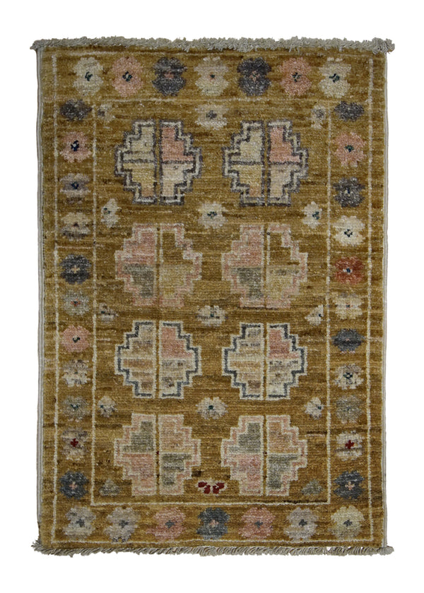 A28298 Oriental Rug Pakistani Handmade Area Transitional 1'4'' x 1'11'' -1x2- Yellow Gold Geometric Design