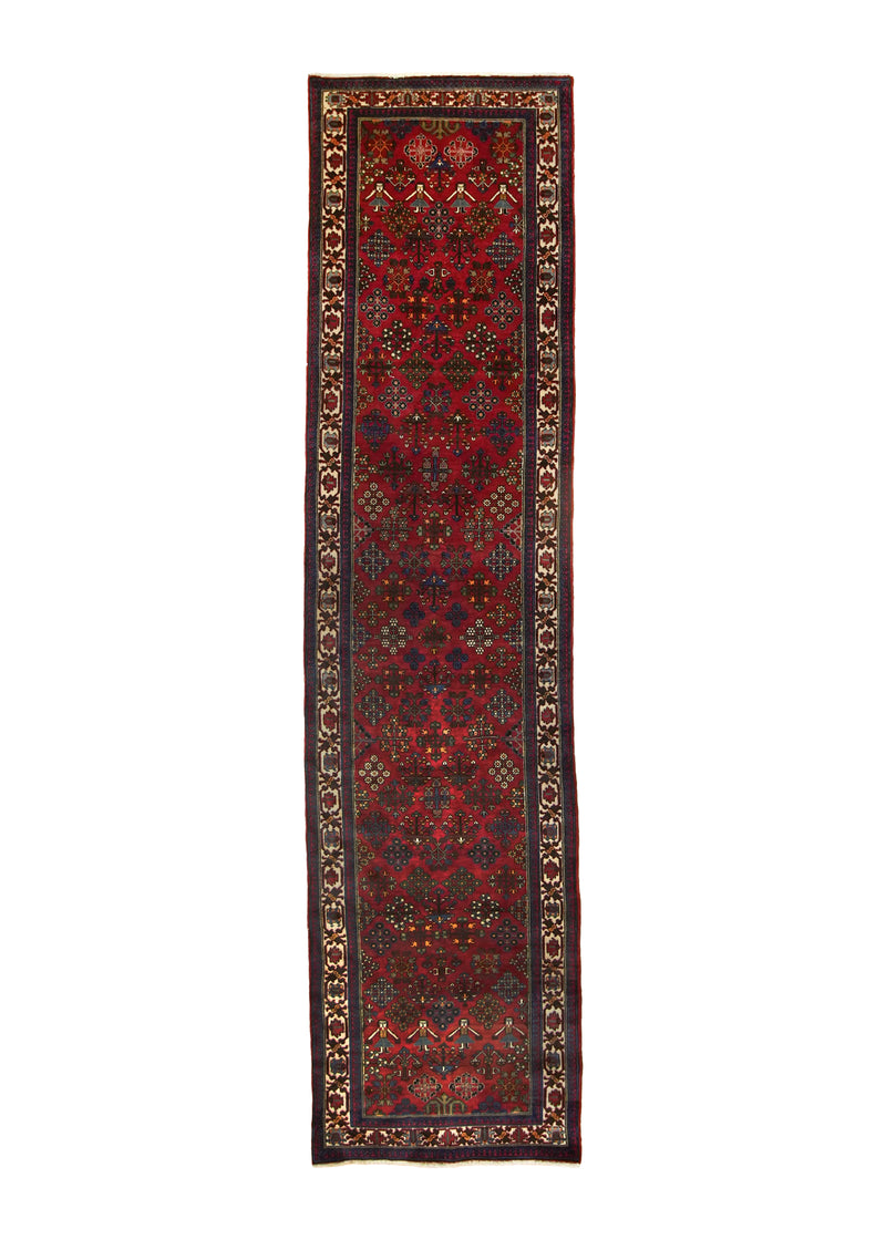 A28303 Persian Rug Josheghan Handmade Runner Tribal 3'6'' x 13'8'' -4x14- Red Geometric Design.jpg