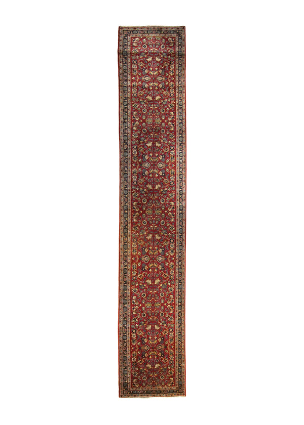 A28305 Persian Rug Kashan Handmade Runner Traditional 3'1'' x 18'0'' -3x18- Red Floral Design