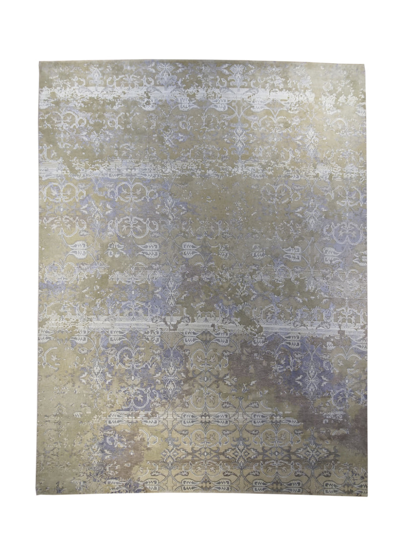 A28307 Oriental Rug Indian Handmade Area Modern 7'9'' x 10'2'' -8x10- Whites Beige Blue Erased Floral Abstract Design