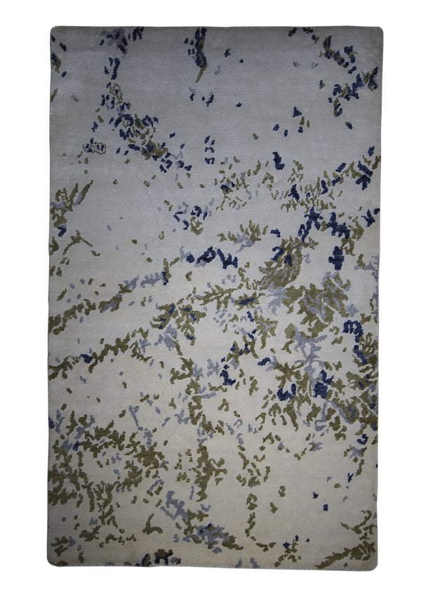 A28313 Oriental Rug Indian Handmade Area Modern 3'2'' x 5'1'' -3x5- Whites Beige Yellow Gold Splatter Abstract Design