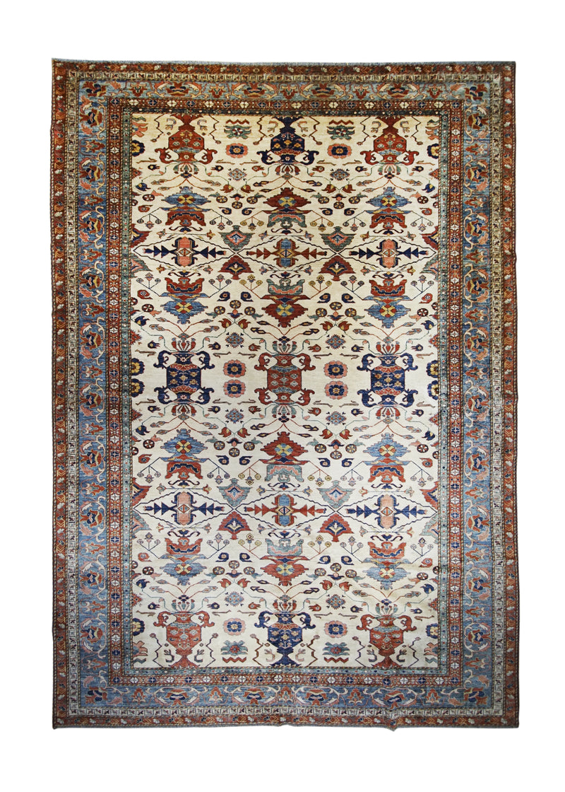 A28360 Oriental Rug Pakistani Handmade Area Transitional Tribal 9'10'' x 14'1'' -10x14- Whites Beige Blue Red Kazak Geometric Design