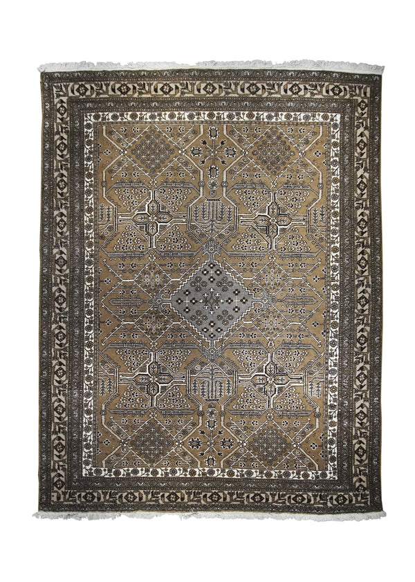 A28363 Persian Rug Shiraz Handmade Area Tribal Neutral 10'5'' x 13'5'' -10x13- Brown Whites Beige Gray Geometric Design
