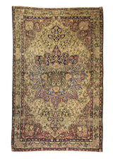 A28373 Persian Rug Lavar Kerman Handmade Area Traditional Antique 4'2'' x 6'6'' -4x7- Whites Beige Pink Floral Design