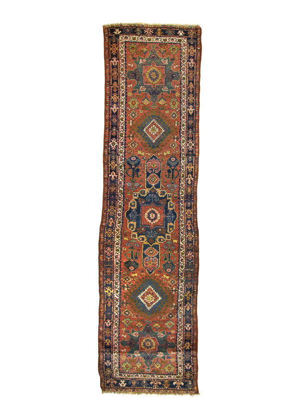 A28374 Persian Rug Gharajeh Handmade Runner Tribal Antique 3'0'' x 10'11'' -3x11- Pink Blue Geometric Design.jpg