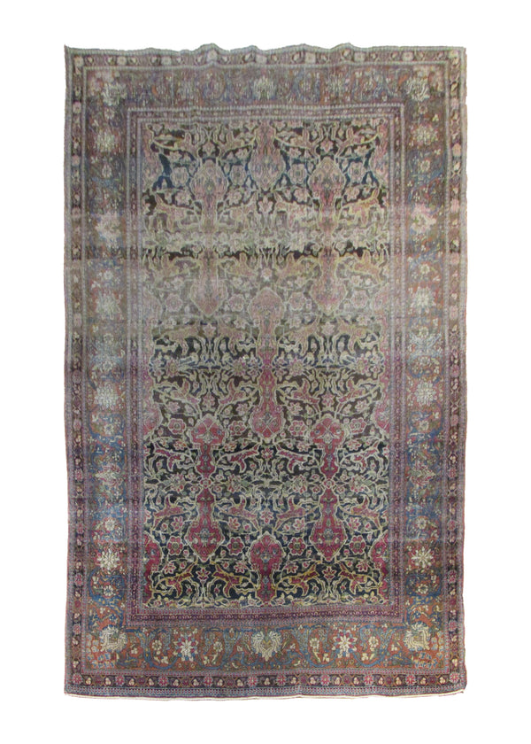 A28383 Persian Rug Isfahan Handmade Area Traditional 4'6'' x 6'10'' -5x7- Red Blue Floral Design