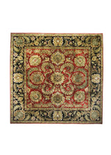 A28387 Oriental Rug Indian Handmade Square Transitional 10'1'' x 10'1'' -10x10- Red Black Green Tea Washed Floral Design