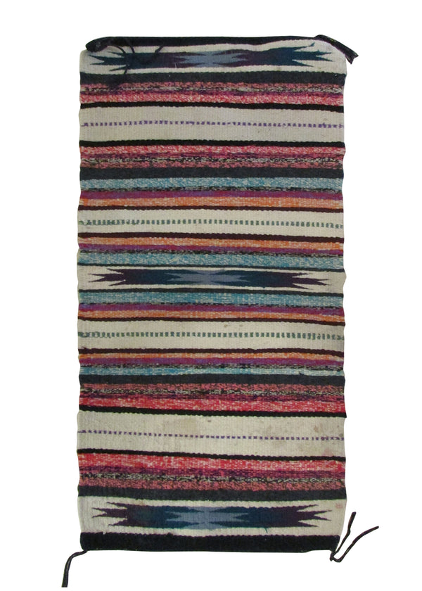 A28389 Native American Rug Navajo Handmade Area Tribal 1'8'' x 3'6'' -2x4- Multi-color Whites Beige Stripes Design