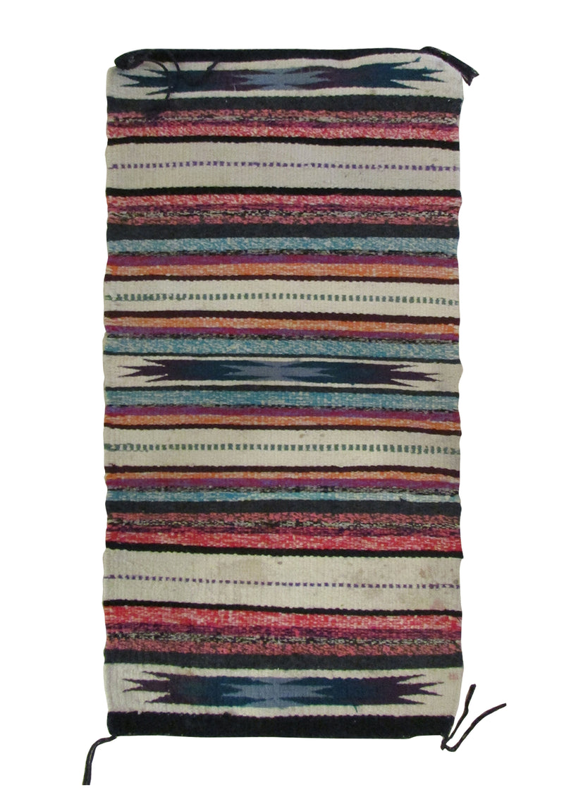 A28389 Native American Rug Navajo Handmade Area Tribal 1'8'' x 3'6'' -2x4- Multi-color Whites Beige Stripes Design
