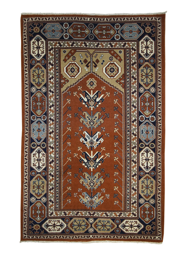 A28393 Oriental Rug Chinese Handmade Area Tribal 3'4'' x 5'4'' -3x5- Red Blue Varamin Geometric Design