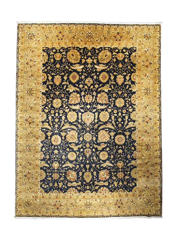 A28414 Oriental Rug Indian Handmade Area Transitional 8'10'' x 11'11'' -9x12- Blue Yellow Gold Floral Design