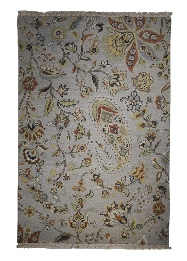 A28420 Oriental Rug Indian Handmade Area Transitional 3'10'' x 5'10'' -4x6- Whites Beige Green Floral Design