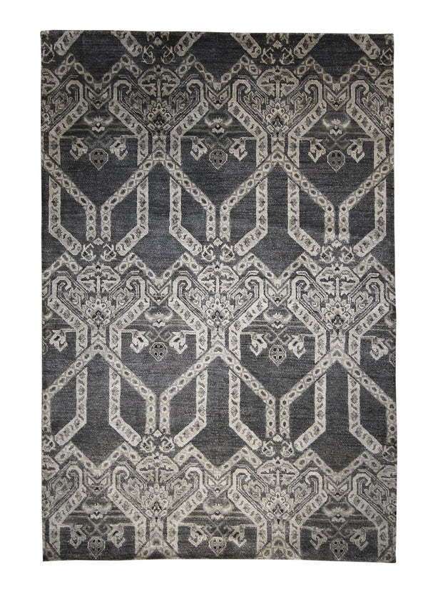 A28429 Oriental Rug Indian Handmade Area Transitional 4'0'' x 5'11'' -4x6- Gray Geometric Design