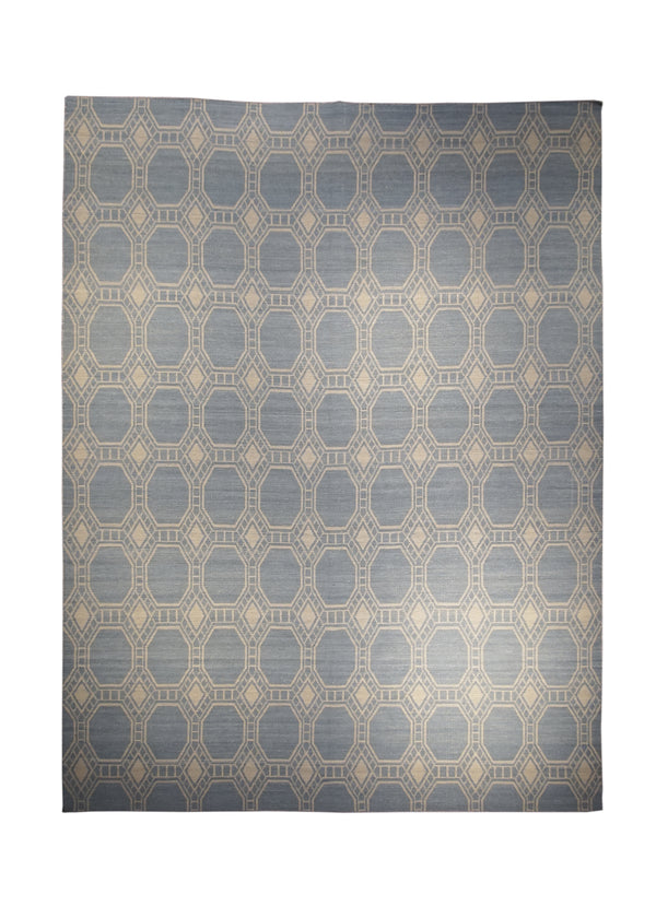 A28446 Oriental Rug Indian Handmade Area Transitional 9'1'' x 11'11'' -9x12- Whites Beige Blue Geometric Design