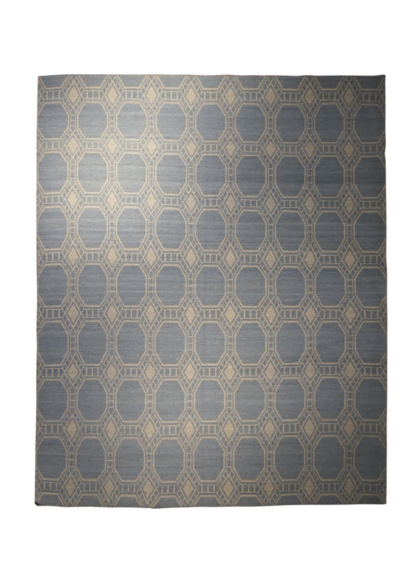 A28449 Oriental Rug Indian Handmade Area Transitional 8'3'' x 10'2'' -8x10- Blue Whites Beige Geometric Design