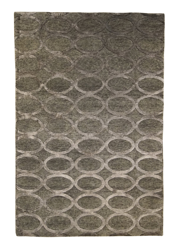 A28457 Oriental Rug Indian Handmade Area Transitional Neutral 4'0'' x 5'11'' -4x6- Brown Gray Geometric Plain Design