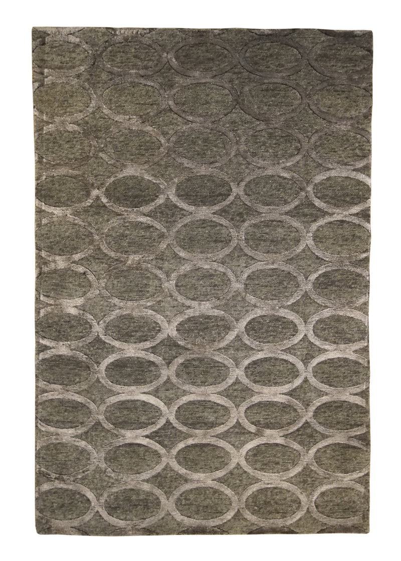 A28457 Oriental Rug Indian Handmade Area Transitional Neutral 4'0'' x 5'11'' -4x6- Brown Gray Geometric Plain Design
