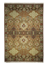 A28463 Oriental Rug Indian Handmade Area Transitional 3'9'' x 5'11'' -4x6- Red Green Geometric Design
