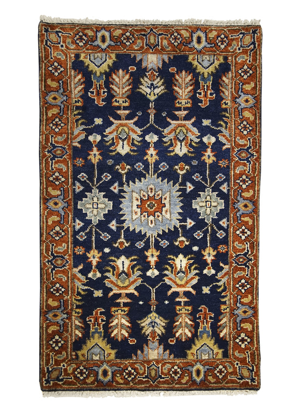 A28469 Oriental Rug Indian Handmade Area Transitional 3'1'' x 5'1'' -3x5- Blue Red Floral Design