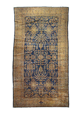 A28481 Persian Rug Kashan Handmade Area Antique Traditional 11'4'' x 21'0'' -11x21- Blue Orange Floral Design