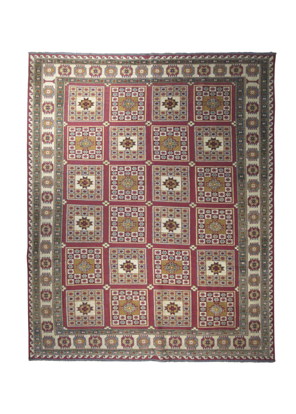 A28502 Oriental Rug Pakistani Handmade Area Transitional 6'6'' x 8'0'' -7x8- Red Green Garden Geometric Design