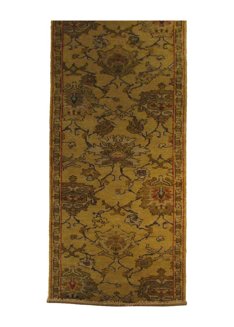 A28505 Oriental Rug Indian Handmade Runner Transitional 2'6'' x 12'0'' -3x12- Yellow Gold Floral Design