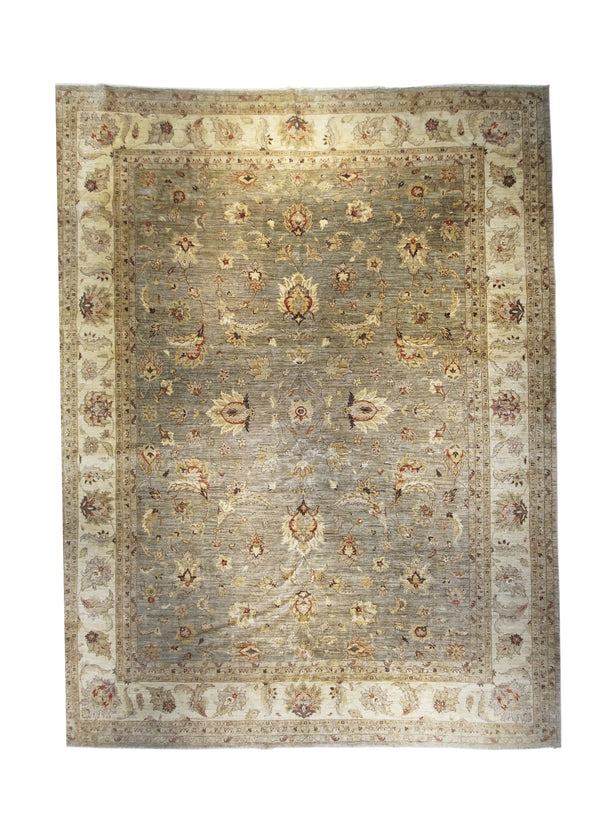 A28506 Oriental Rug Pakistani Handmade Area Transitional 12'10'' x 17'1'' -13x17- Green Whites Beige Antique Washed Oushak Floral Design