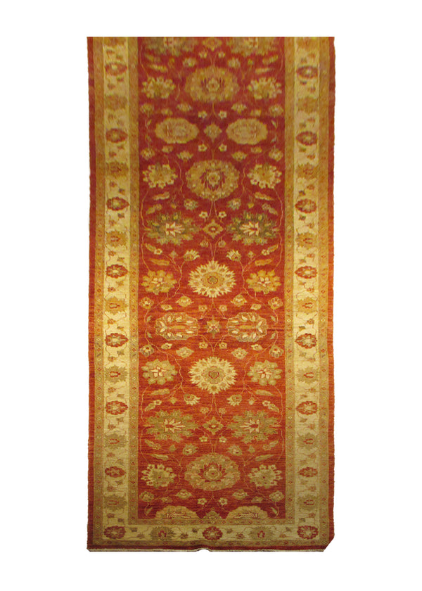 A28507 Oriental Rug Pakistani Handmade Runner Transitional 3'10'' x 17'9'' -4x18- Red Whites Beige Antique Washed Oushak Floral Design
