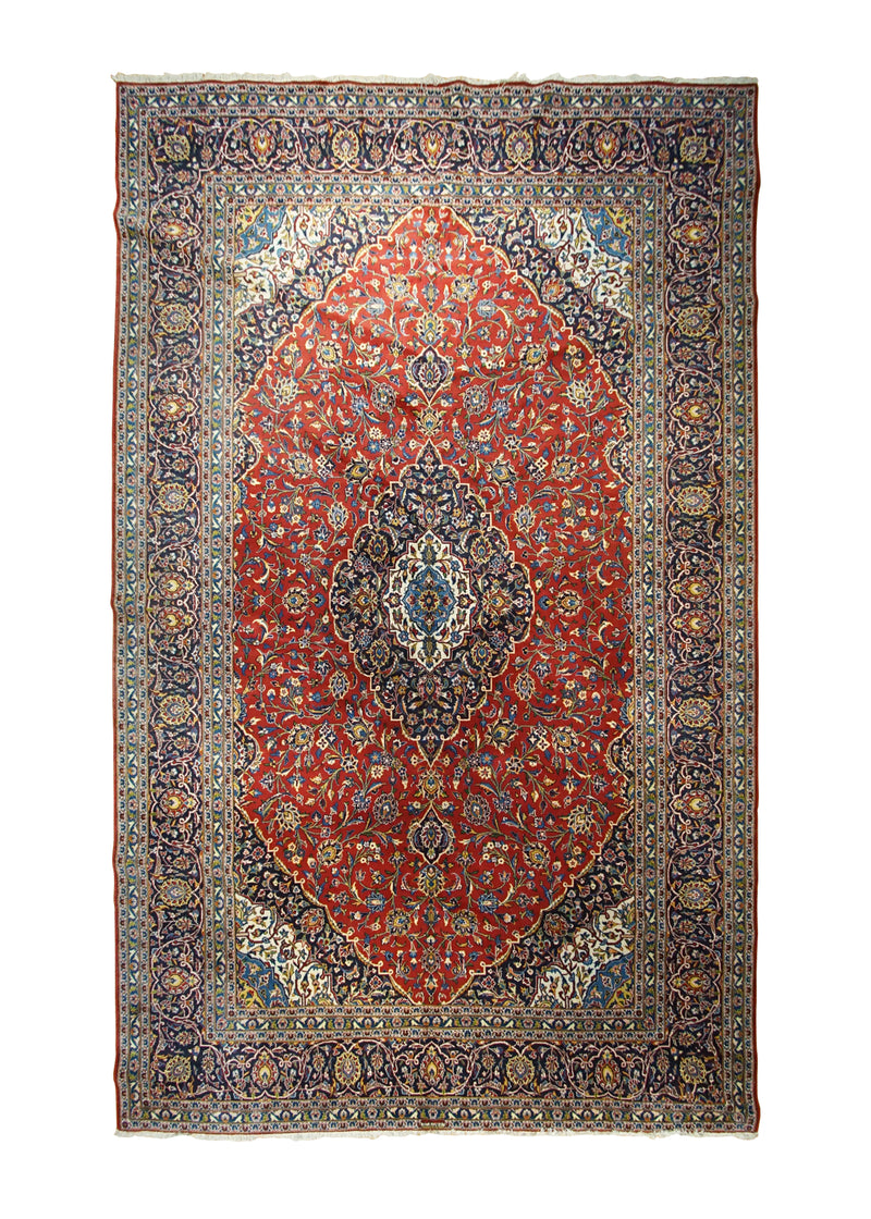 A28511 Persian Rug Kashan Handmade Area Traditional 9'10'' x 16'3'' -10x16- Red Blue Floral Toranj Mehrab Design