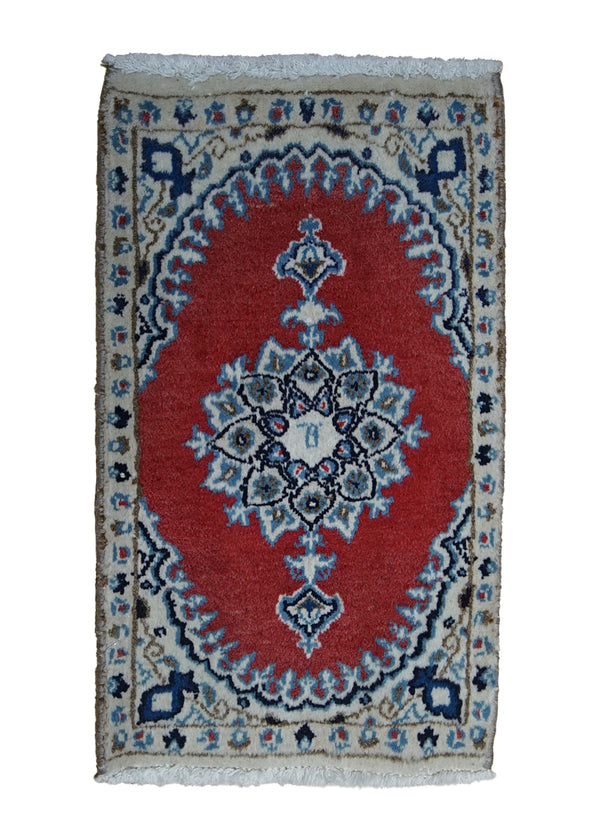 A28513 Persian Rug Tabas Handmade Area Traditional 0'12'' x 2'0'' -1x2- Red Whites Beige Floral Design