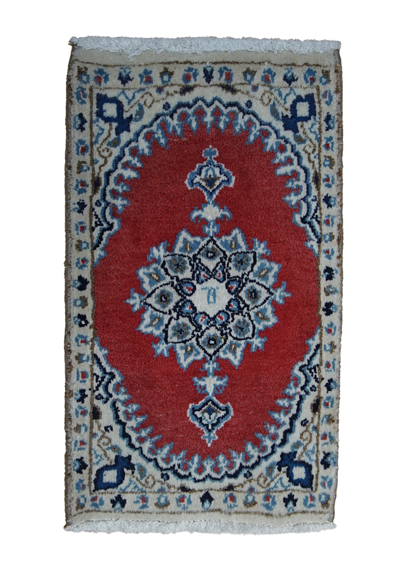 A28513 Persian Rug Tabas Handmade Area Traditional 0'12'' x 2'0'' -1x2- Red Whites Beige Floral Design