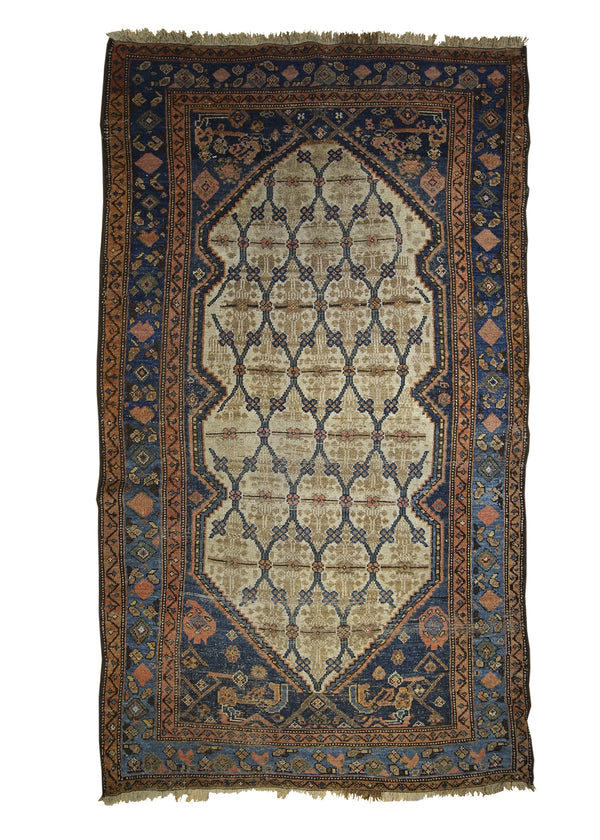 A28531 Persian Rug Hamadan Handmade Area Tribal Antique 4'1'' x 7'0'' -4x7- Red Blue Geometric Design