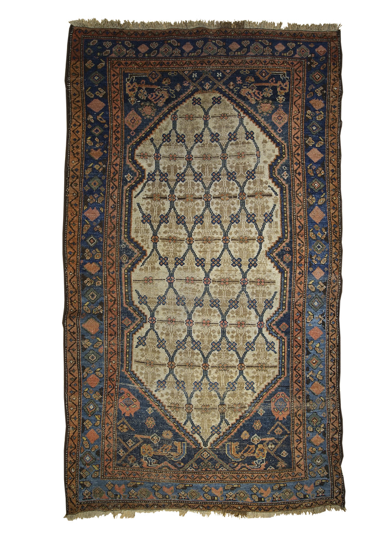 A28531 Persian Rug Hamadan Handmade Area Tribal Antique 4'1'' x 7'0'' -4x7- Red Blue Geometric Design