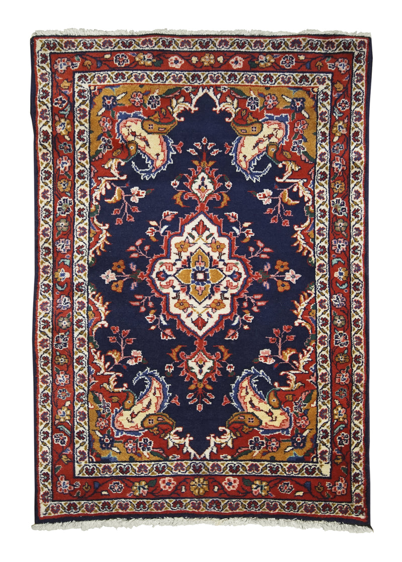 A28534 Persian Rug Hamadan Handmade Area Tribal 3'3'' x 5'0'' -3x5- Blue Red Floral Design