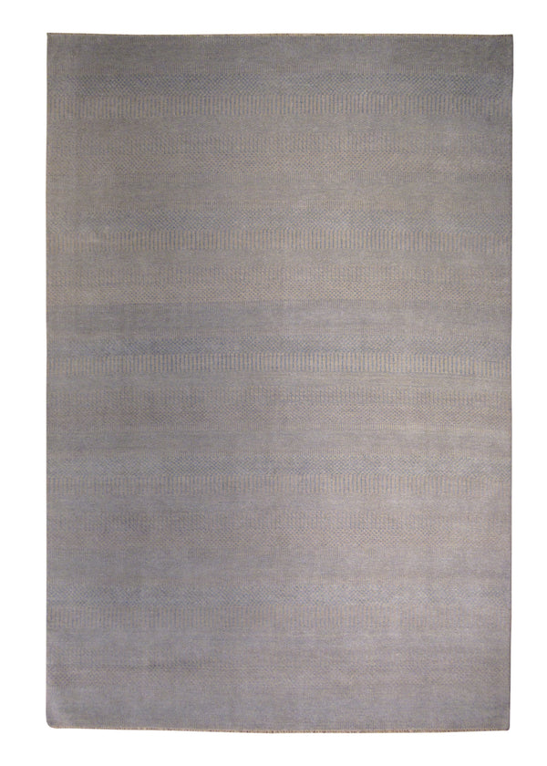 A28541 Oriental Rug Indian Handmade Area Modern Neutral 6'1'' x 9'0'' -6x9- Gray Blue Grass Stripes Design