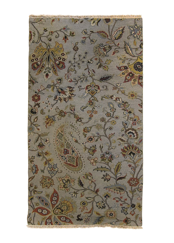 A28603 Oriental Rug Indian Handmade Area Transitional 4'2'' x 7'6'' -4x8- Whites Beige Floral Design.jpg