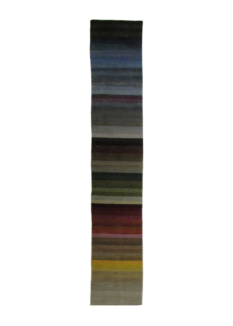 A28633 Oriental Rug Indian Handmade Runner Modern 0'12'' x 11'10'' -1x12- Multi-color Stripes Design