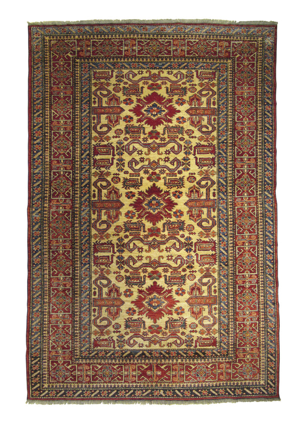A28638 Oriental Rug Pakistani Handmade Area Transitional Tribal 5'10'' x 8'4'' -6x8- Whites Beige Red Kazak Geometric Design