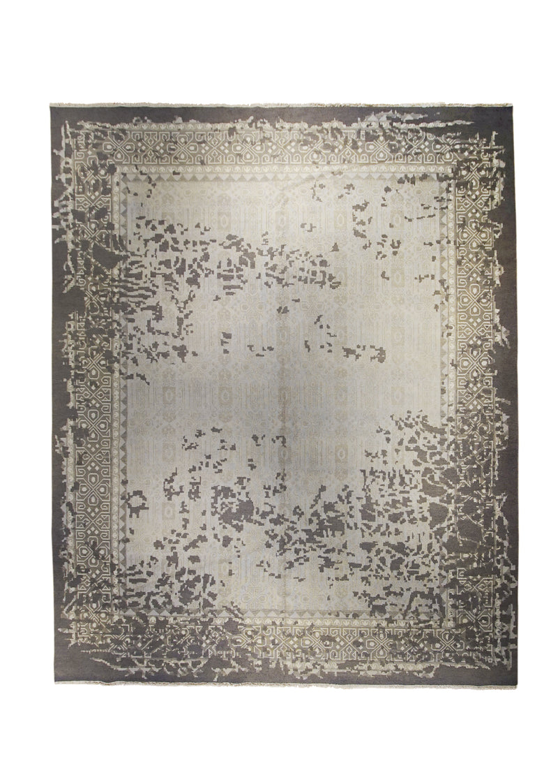A28652 Oriental Rug Indian Handmade Area Transitional Neutral 11'9'' x 14'8'' -12x15- Whites Beige Brown Geometric Erased Abstract Design