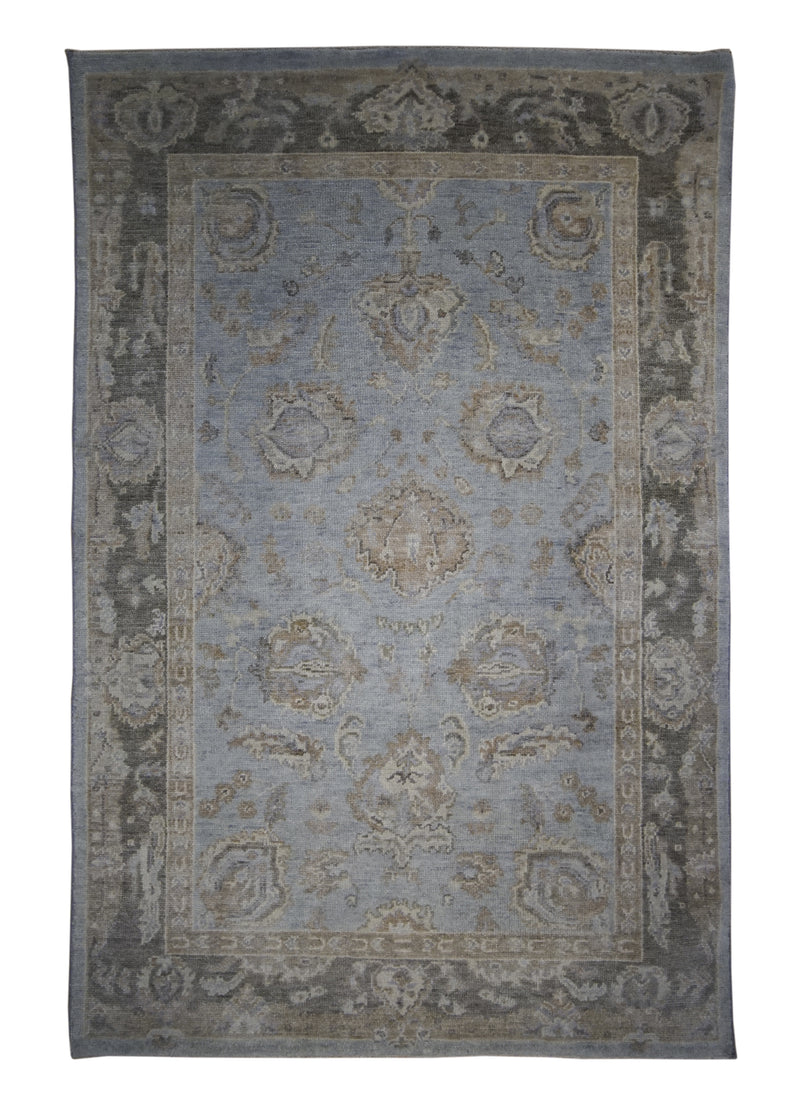 A28653 Oriental Rug Indian Handmade Area Transitional 3'10'' x 5'11'' -4x6- Blue Whites Beige Floral Oushak Design