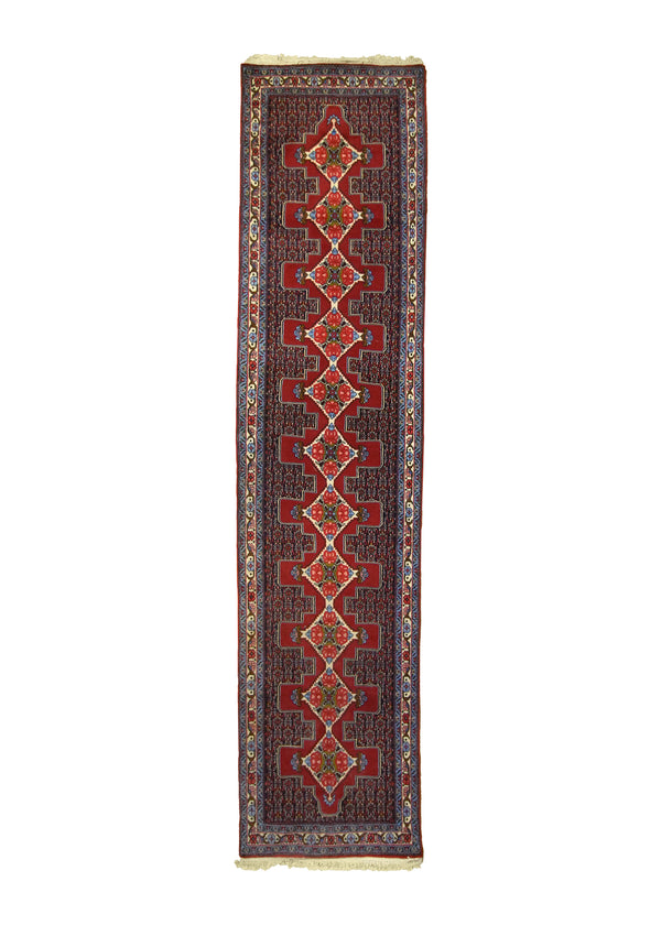A28658 Persian Rug Bijar Handmade Runner Traditional 3'0'' x 12'9'' -3x13- Red Blue Floral Gol Farang Design