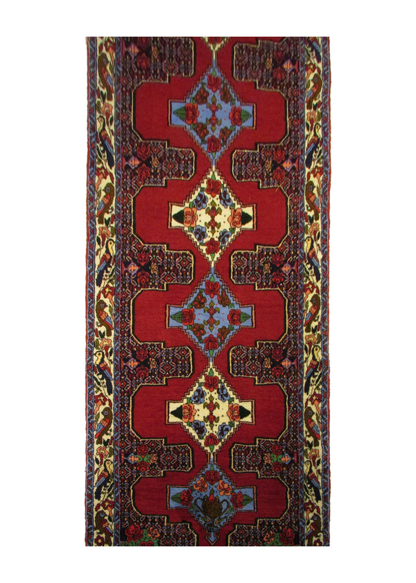 A28659 Persian Rug Bijar Handmade Runner Traditional 3'0'' x 13'0'' -3x13- Red Blue Floral Design