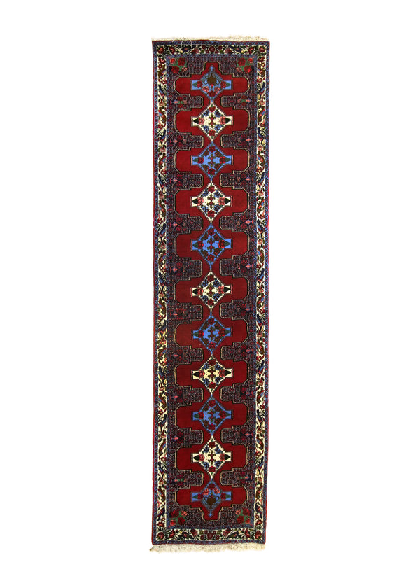 A28659 Persian Rug Bijar Handmade Runner Traditional 3'0'' x 13'0'' -3x13- Red Blue Floral Design.jpg